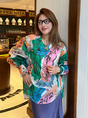 MUKZIN“Capsule Collection”Artistic Colorful Abstract Graffiti Printed Loose Long-sleeve Shirt
