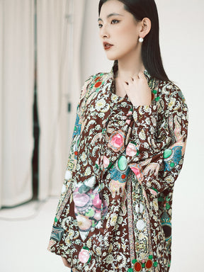 MUKZIN Linglong "Yanxi" Silhouette Swing Collar Satin Shirt