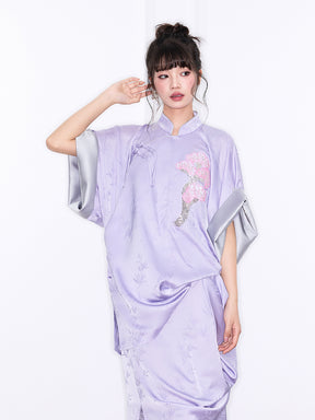 Mukzin "Ode To The New Summer"New Chinese-Style Improved Stand-Up Collar Split Purple Dress