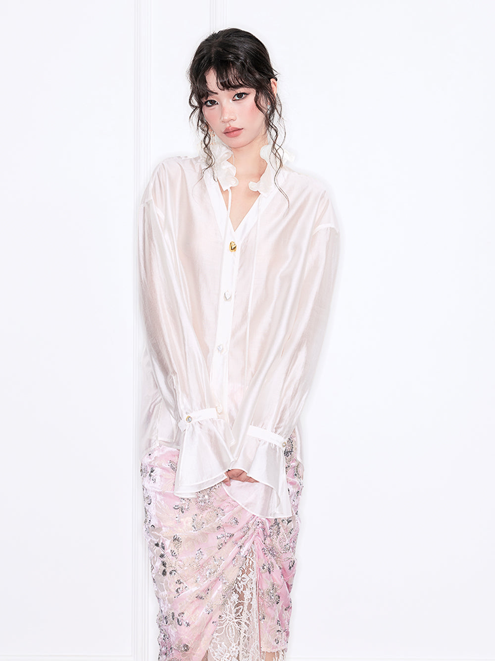 MUKZIN“Realm of Ethereal Mist”Tencel Soft - Light Pearl White Shirt