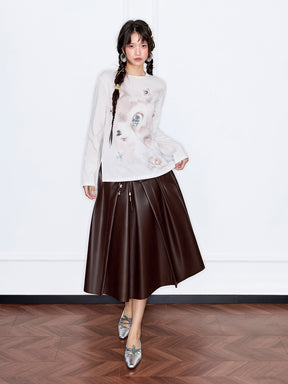 MUKZIN“The Sequence of Deer's Call”White Ink Painting Print Decor Oversized Long-Sleeve Top