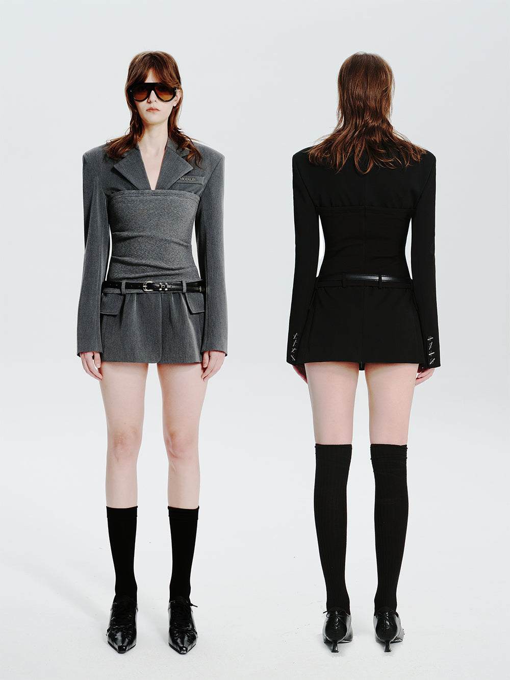 MUKTANK×MODULER Knit Crop Top Paneled Slim-Fit Blazer Dress