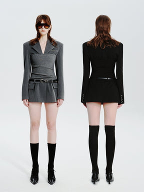 MUKTANK×MODULER Knit Crop Top Paneled Slim-Fit Blazer Dress