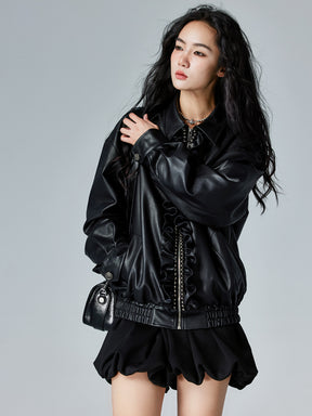 MUKTANK × CUUDICLAB Leather Jacket with Flounce Edges