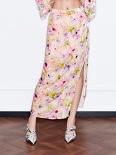 MUKZIN“Capsule Collection”Floral Watercolor Style High-Waisted Midi Skirt
