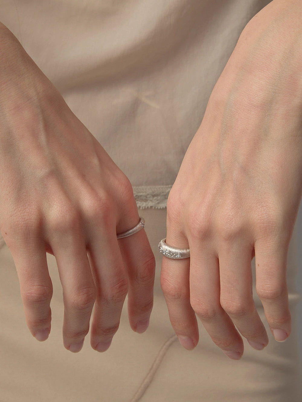 MUKTANK×SUN HUNTER Brushed Solitaire Diamond Ring - S925 Silver