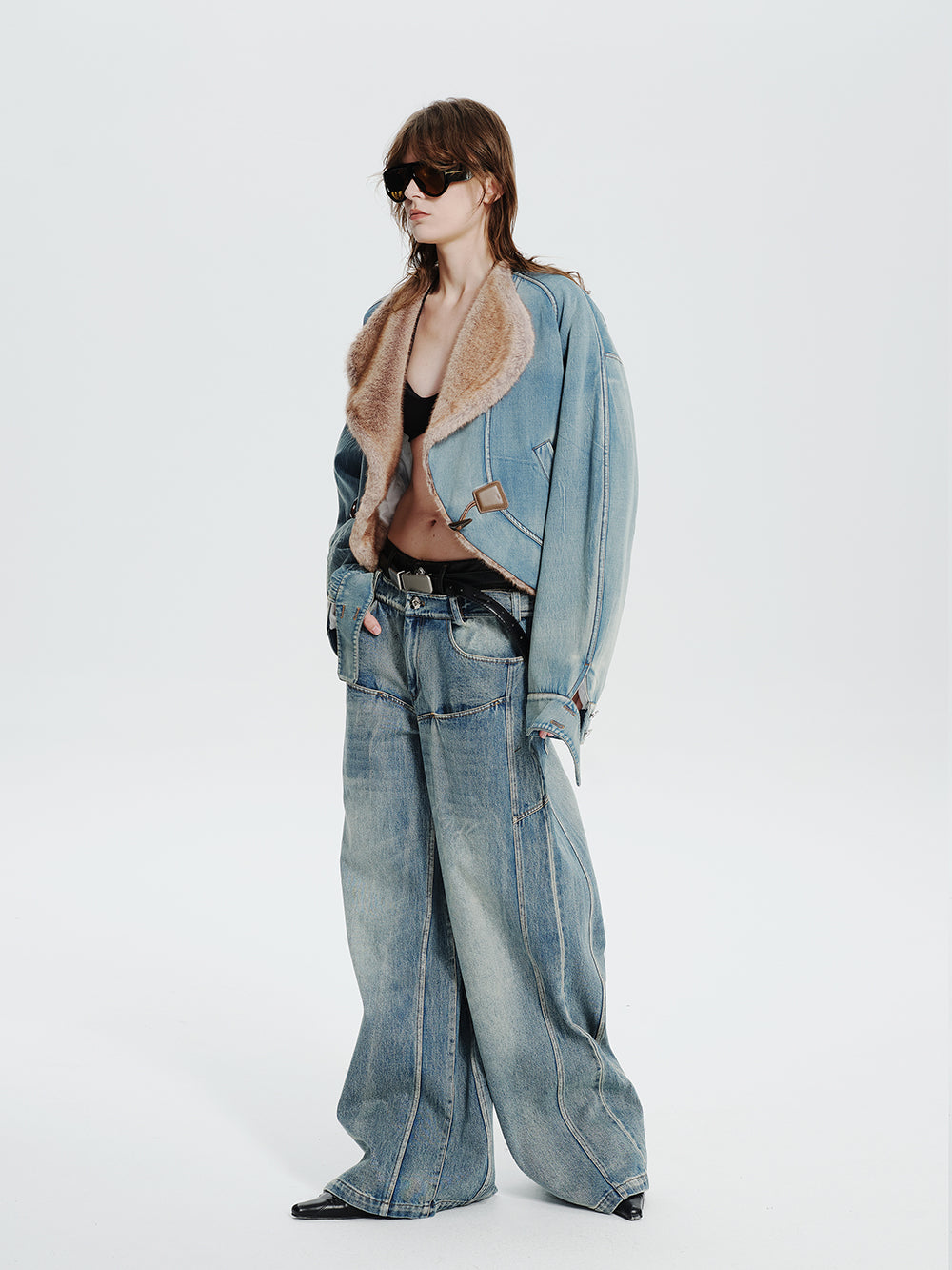 MUKTANK×MODULER Faux Mink Fur Collar Quilted Pumpkin-Shaped Coat