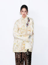 MUKZIN“The Sequence of Deer's Call”Gilt Texture Patchwork Sequin Decor Stand-Collar Coat
