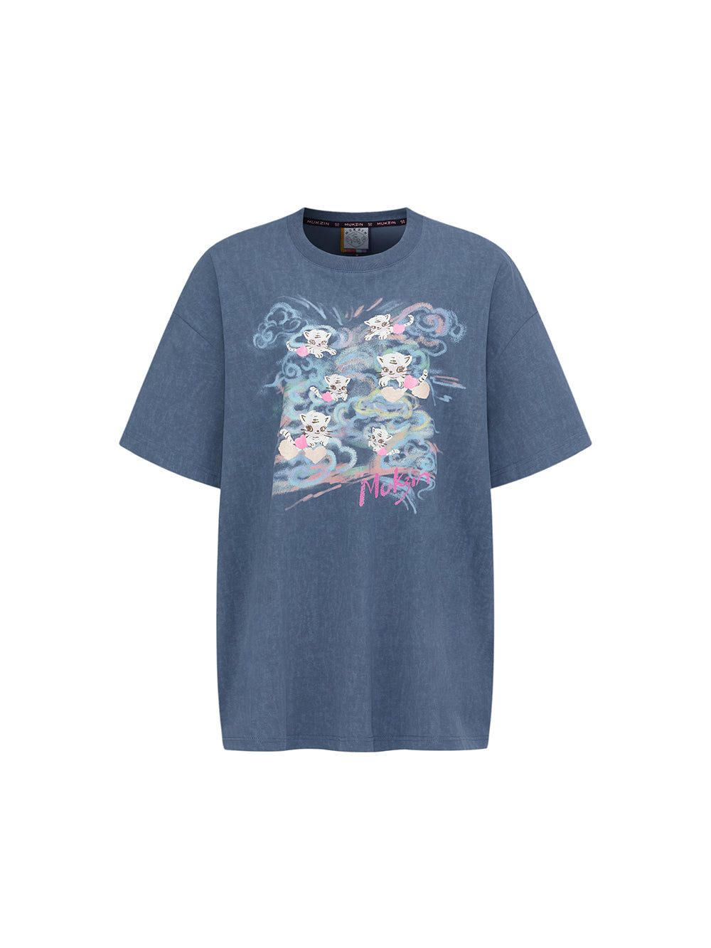 MUKZIN  SpringPrelude "Fortunate Tiger Soaring through Clouds" Pure Cotton Washed and Distressed Oversized T-shirt