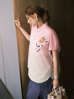 MUKZIN“Capsule Collection”Gradient Pink Sequin Embroidered Modified Qipao Top