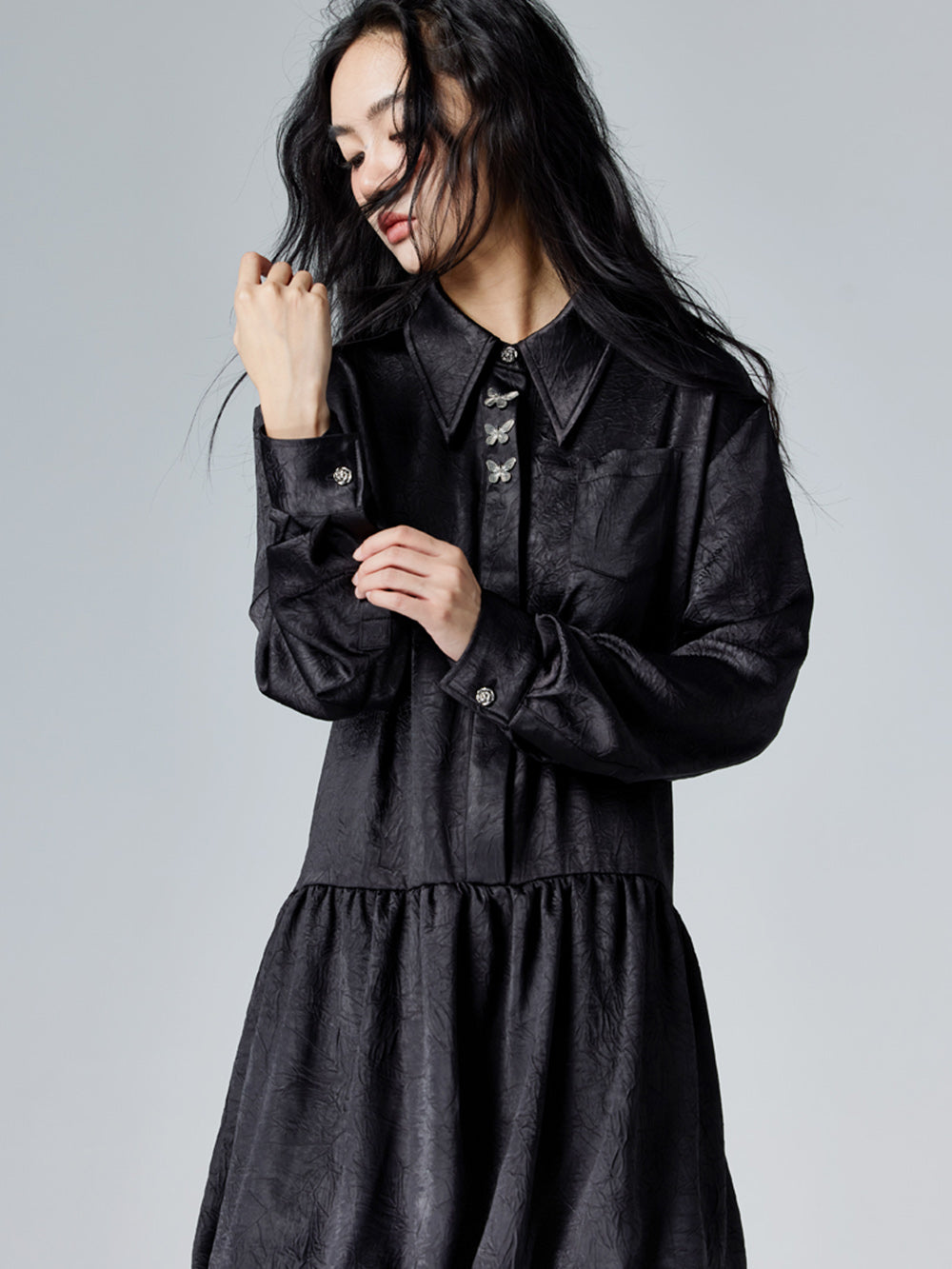 MUKTANK × CUUDICLAB Satin Shirt Dress