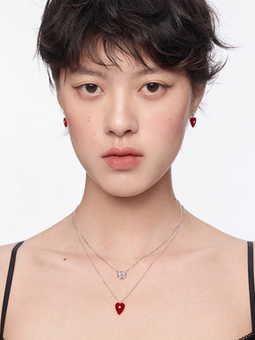 MUKTANK×SUN HUNTER Double-Layered Velvet Heart Flower Necklace