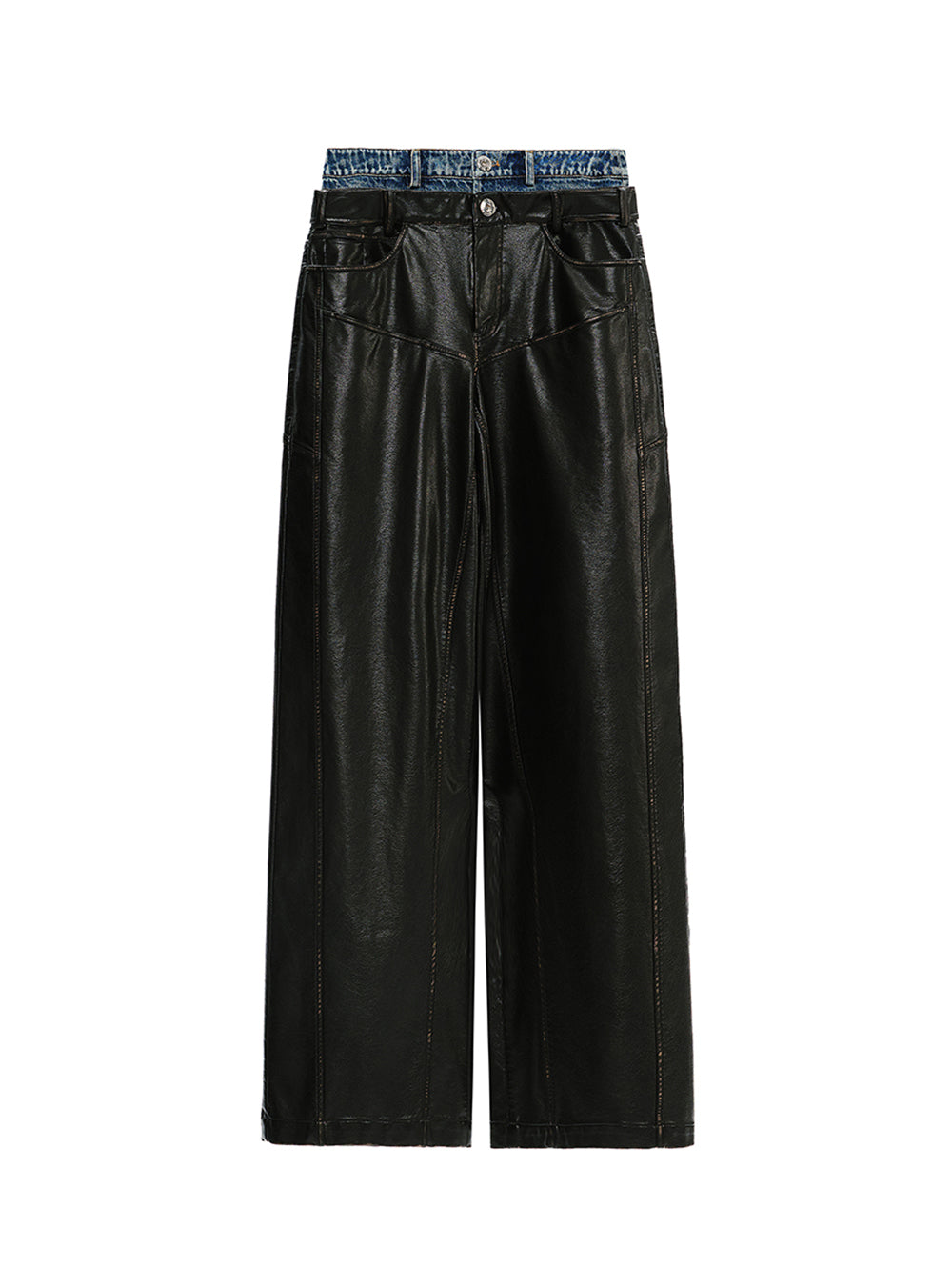 MUKTANK×MODULER Denim-Paneled Heavy-Duty Oversized Leather Pants