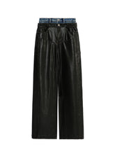 MUKTANK×MODULER Denim-Paneled Heavy-Duty Oversized Leather Pants