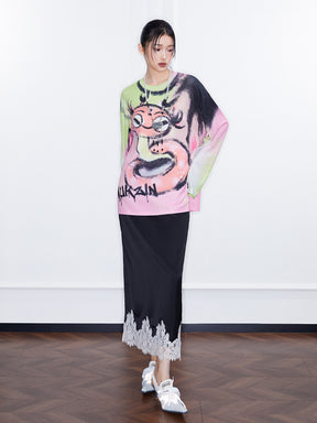 MUKZIN  Spring Prelude"Good Luck with the Snake" Floral Silhouette Long-sleeved Knitted Sweater