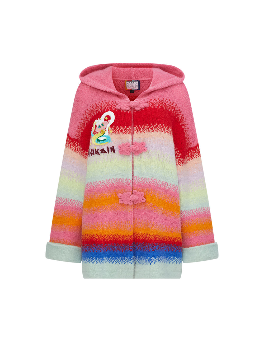 MUKZIN  Spring Prelude"Flower Snake Brings Blessings" Rainbow Color-blocking Knitted Hooded Cardigan