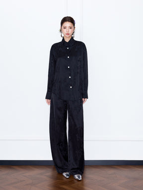 MUKZIN“Capsule Collection”New Chinese Style Light Pink/Black Jacquard Loose Shirt