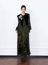 MUKZIN“Capsule Collection”Luxury Velvet Paneled Floral Print Maxi Dress