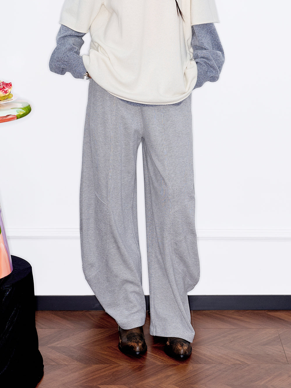 MUKZIN“Capsule Collection”Ribbed Fabric Slouchy Wide-Leg Pants