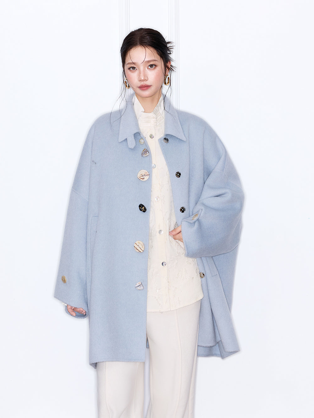 MUKZIN“The Sequence of Deer's Call”Oversized Light Blue Wool Blend Coat