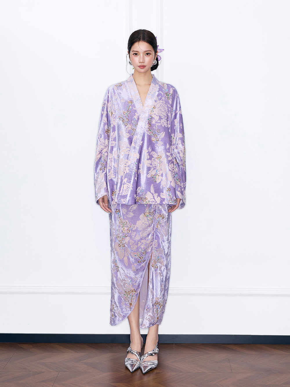MUKZIN“Night Ballad of Chang'an”New Chinese Style Velvet Jacquard Kimono Cardigan for Women - Loose Wrap Front