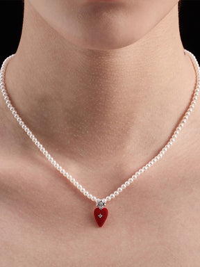 MUKTANK×SUN HUNTER Small-Sized Velvet Heart Faux Pearl Necklace