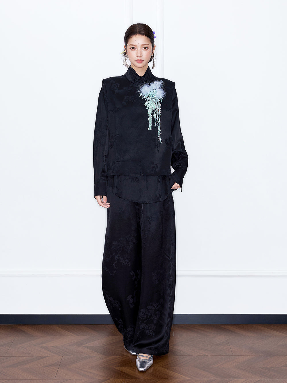 MUKZIN“Capsule Collection”Oriental Style Satin Shirt New Chinese Mandarin Collar Blouse
