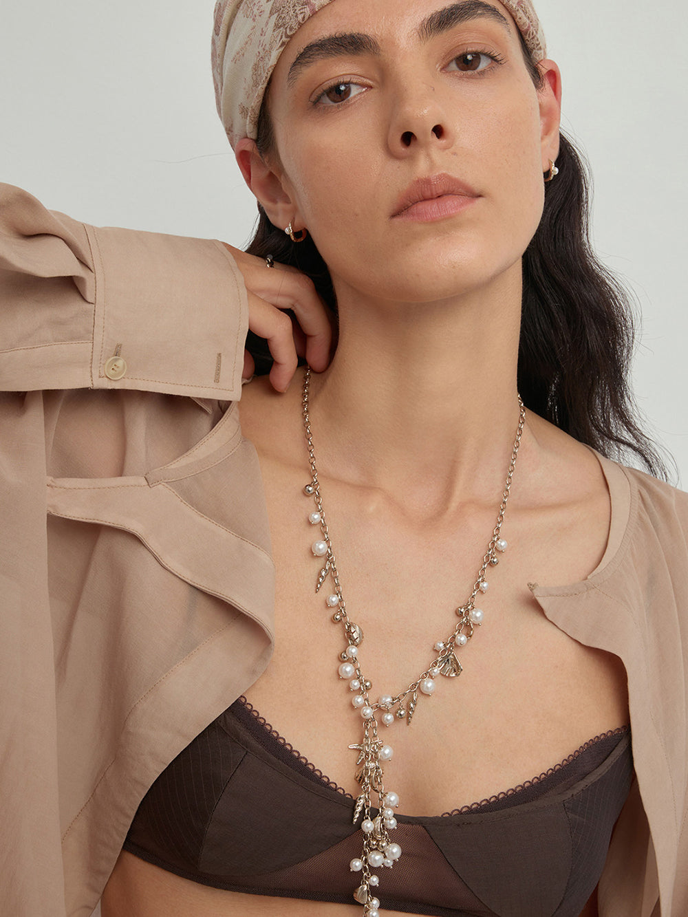 MUKTANK×SUN HUNTER Ocean pearl Y-shaped necklace