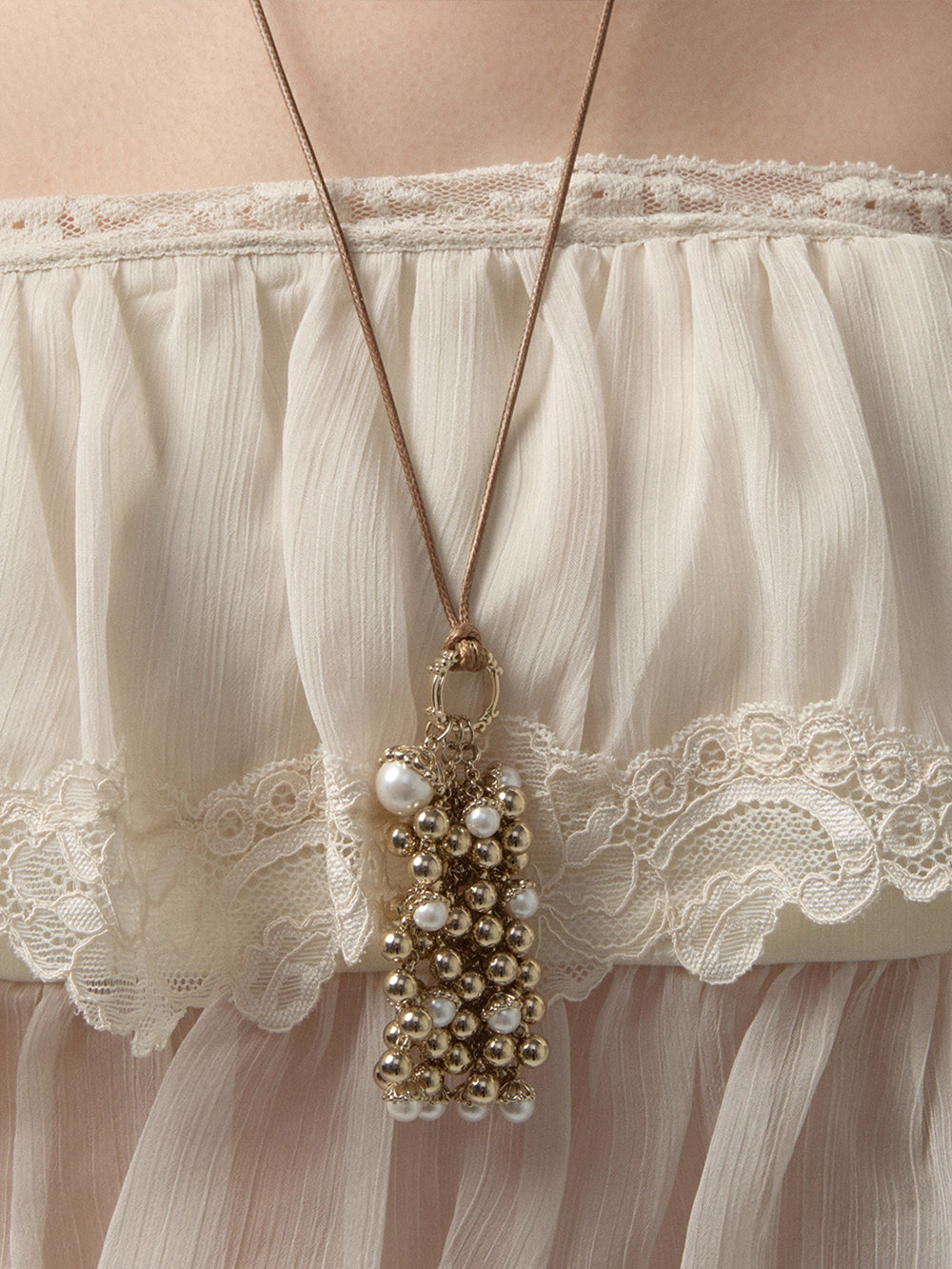 MUKTANK×SUN HUNTER Pearl Cluster Faux Pearl Adjustable Slider Necklace