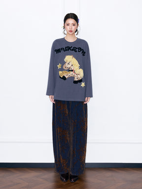 MUKZIN“Capsule Collection”Black and Gold Jacquard Curved Wide Leg Pants