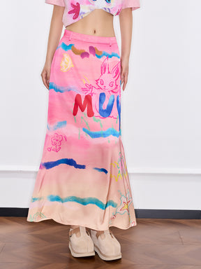 Mukzin "Ode To The New Summer"Half-Skirt With Graffiti Art Style And Colorful Prints