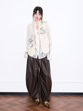 MUKZIN“Realm of Ethereal Mist”Dark Mocha Drawstring Waist Wide-Leg Pants