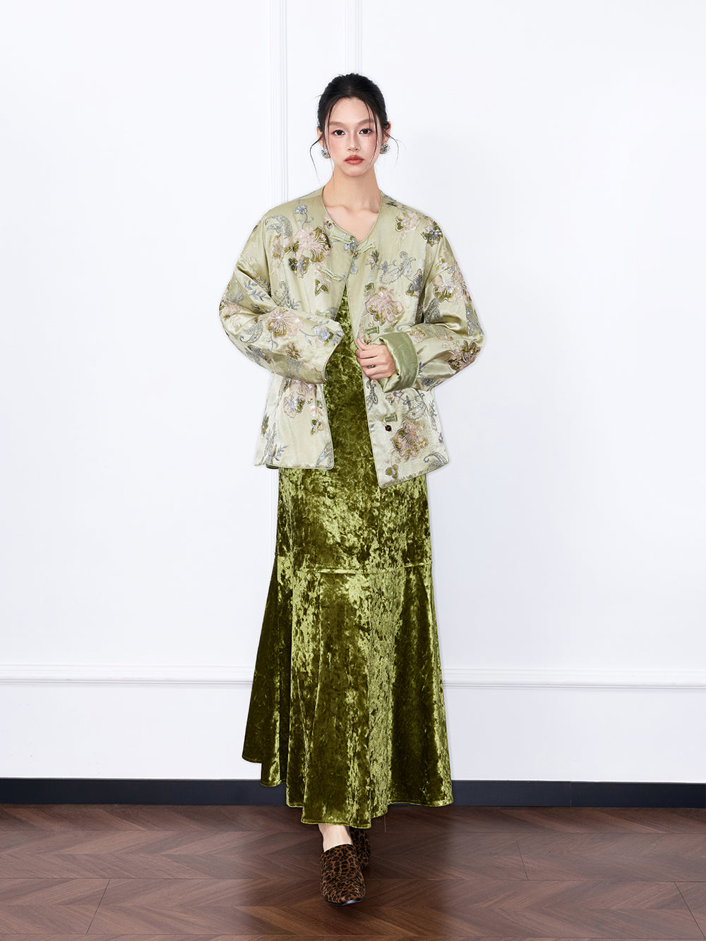 MUKZIN“Capsule Collection”Light Green Jacquard Embroidery New Chinese Style Loose Jacket