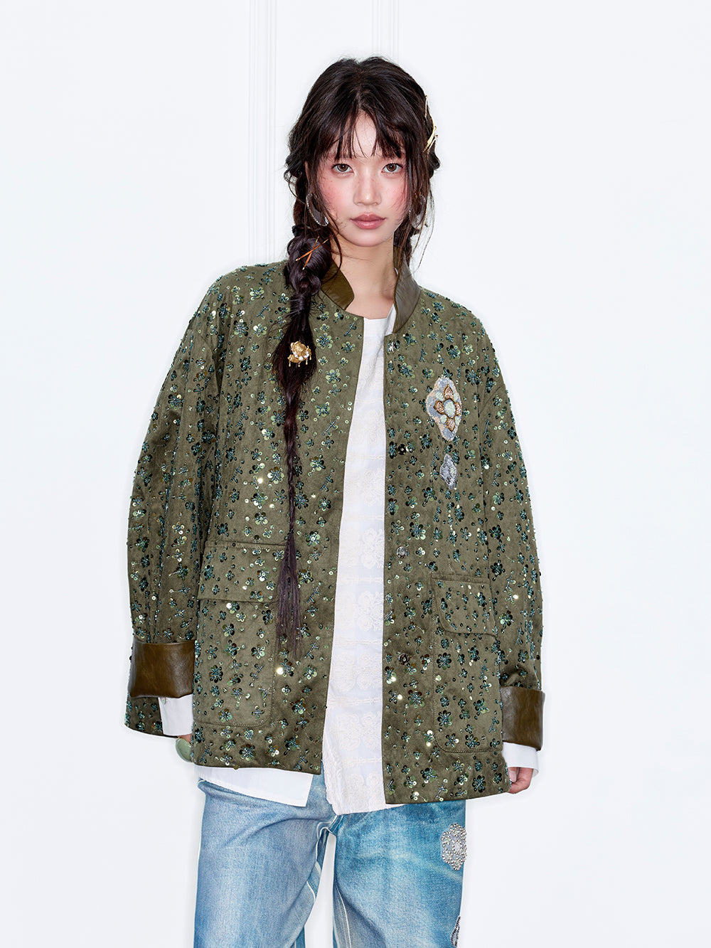 MUKZIN“The Sequence of Deer's Call”Military Green Retro Oversized Heavy Embroidery Jacket