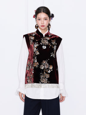 MUKZIN¡°Capsule Collection¡±Burgundy Velvet Chinese Style Vest Women