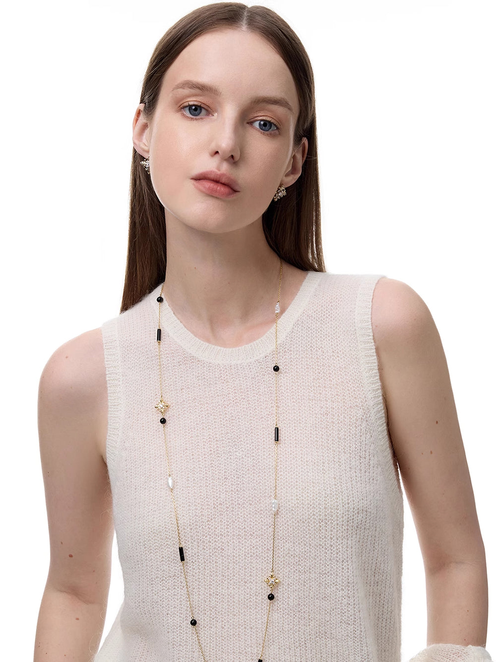 MUKTANK×SUN HUNTER Long Chain with Iris Design, Agate and Pearls