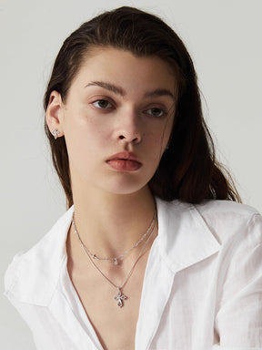 MUKTANK×SUN HUNTER Lace cross stud earrings