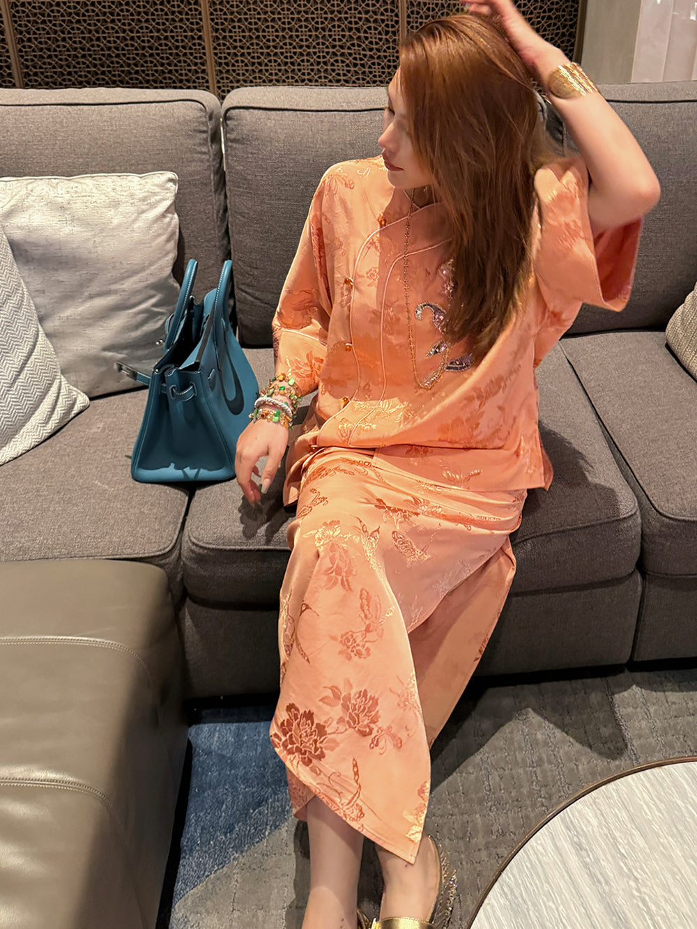 MUKZIN“Capsule Collection”Jacquard Embroidered Three - Quarter Sleeve Loose Chinese - style Shirt with Retro Chinese Buttons