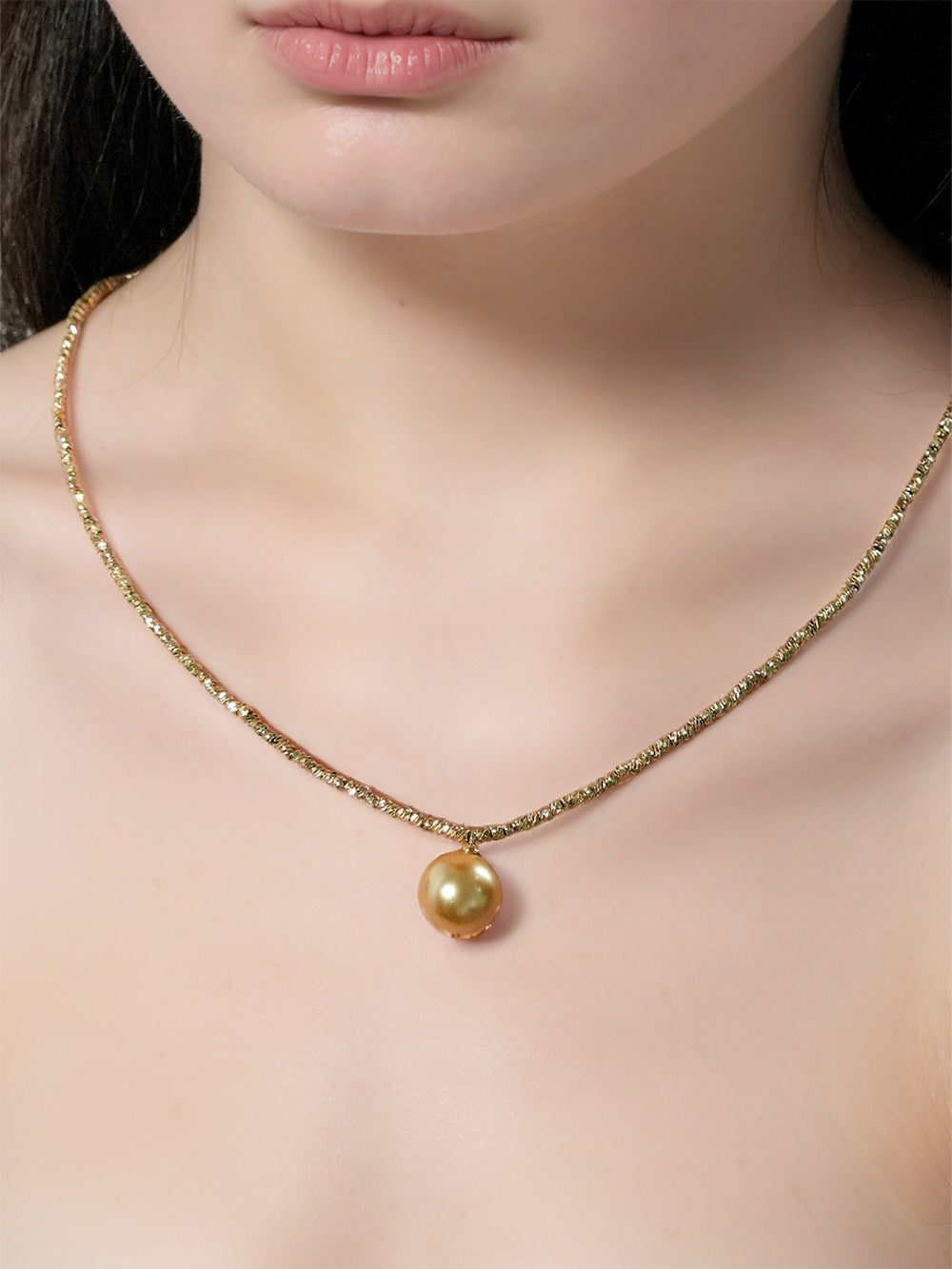 MUKTANK Broken Gold Single Bead Pendant Necklace