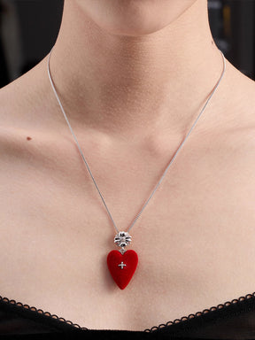MUKTANK×SUN HUNTER Medium-Sized Velvet Heart Adjustable Slider Necklace