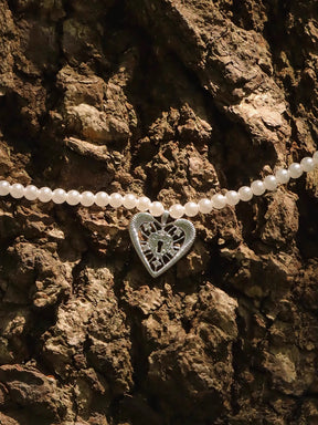 MUKTANK×SUN Lace heart lock pearl necklace