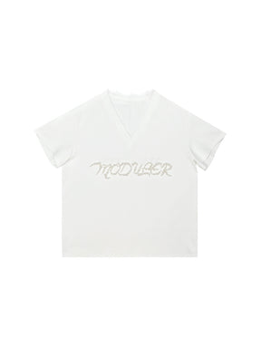 MUKTANK×MODULER Heavy-Detailed T-Shirt with Lace Paneling and Pearl Embroidery