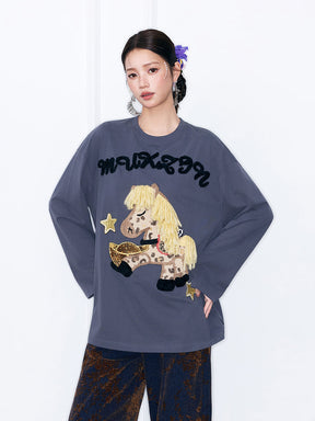 MUKZIN“Capsule Collection”Cute Cartoon Pony Embroidered Long-Sleeve T-Shirt