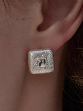 MUKTANK×SUN HUNTER Square Brushed Stud Earrings