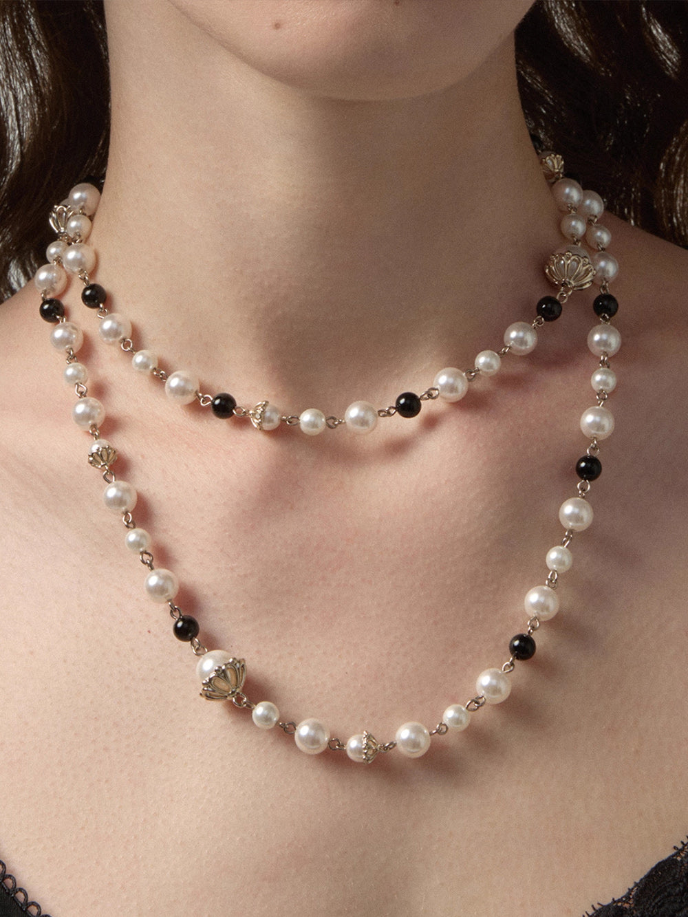 MUKTANK×SUN HUNTER Black and White Faux Pearl Versatile Wear Necklace