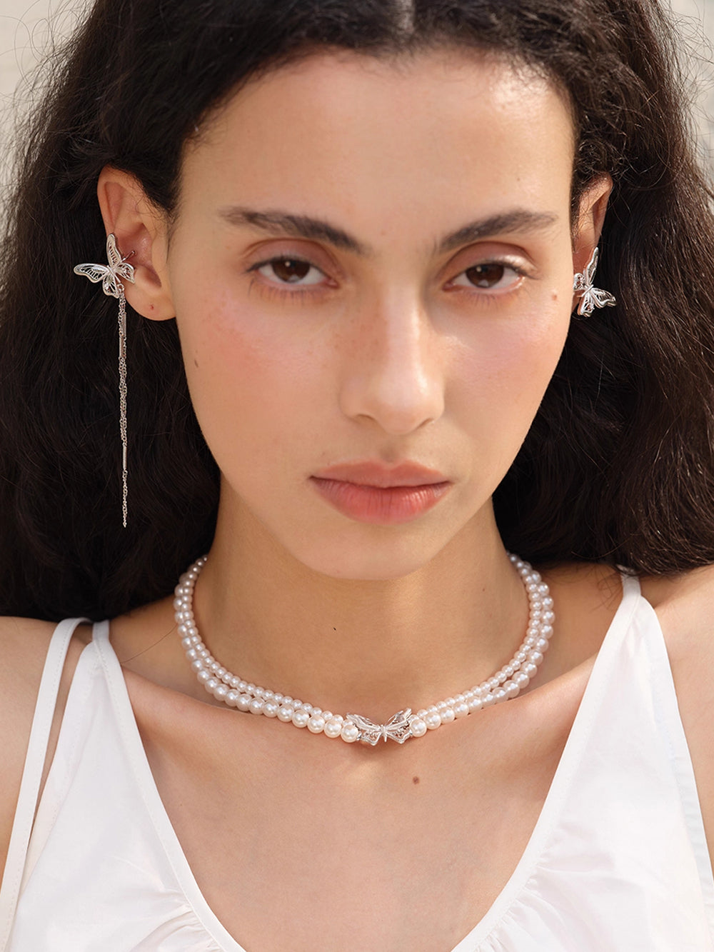 MUKTANK×SUN HUNTER “Emergence”Two-Tone Lace Butterfly Pearl Bracelet