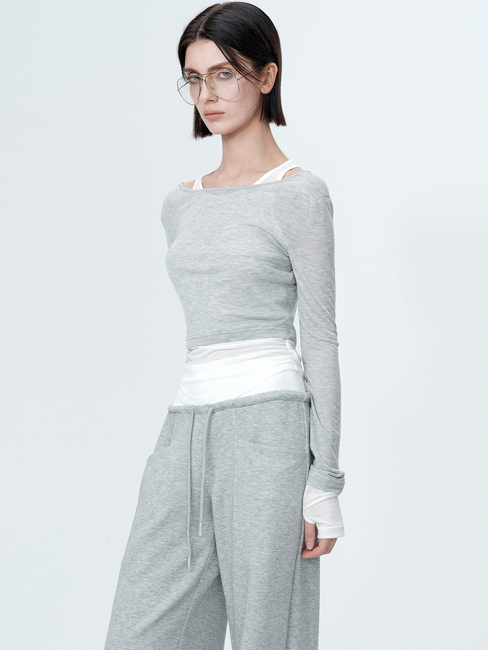 MUKTANK×MODULER Tencel Fake Two-piece Knitted Top with Contrasting Colors and a Slim Fit