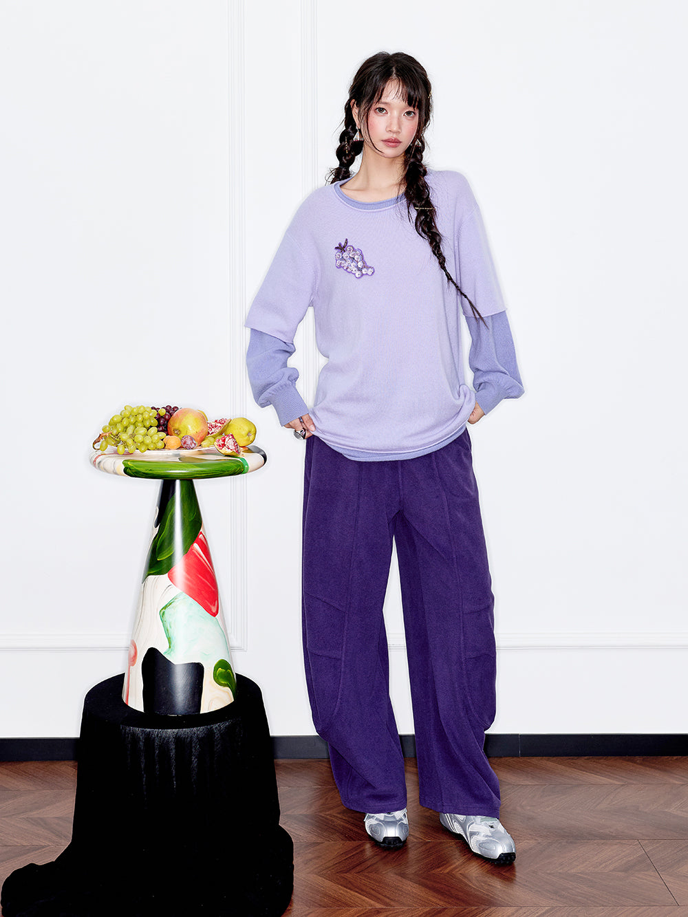 MUKZIN“Capsule Collection”Ribbed Fabric Slouchy Wide-Leg Pants