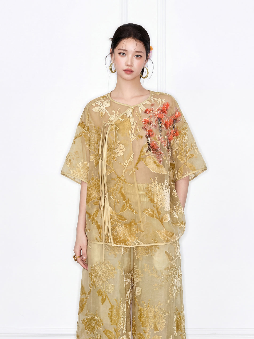 MUKZIN "Capsule Collection" New Chinese Style Embroidered Mulberry Silk Organza Shirt Set