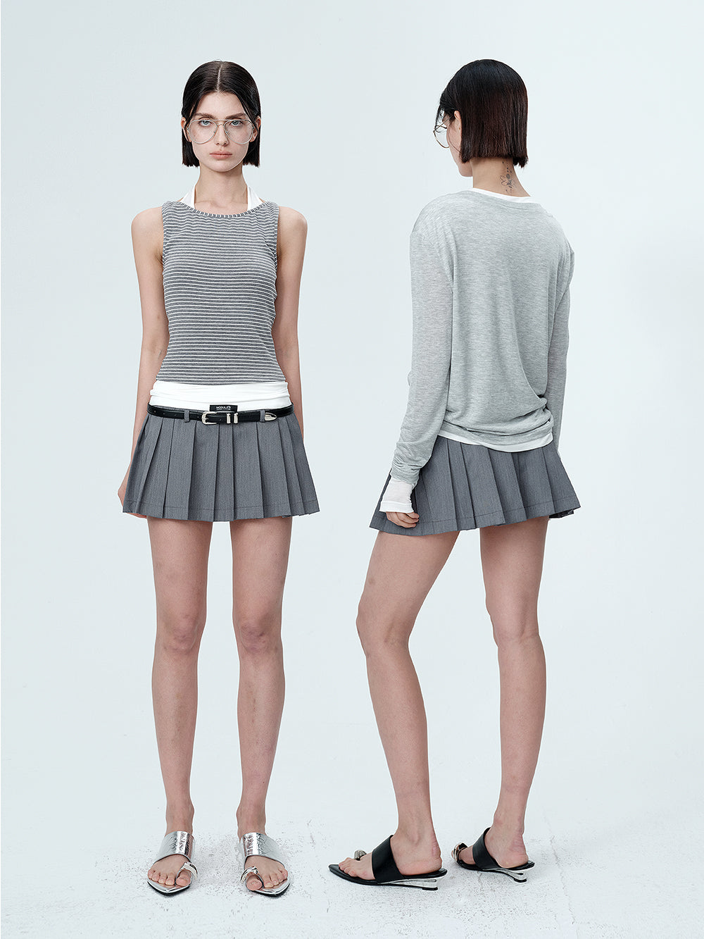 MUKTANK×MODULER High-waisted Spliced Pleated Short Skirt-pants With Contrasting Colors